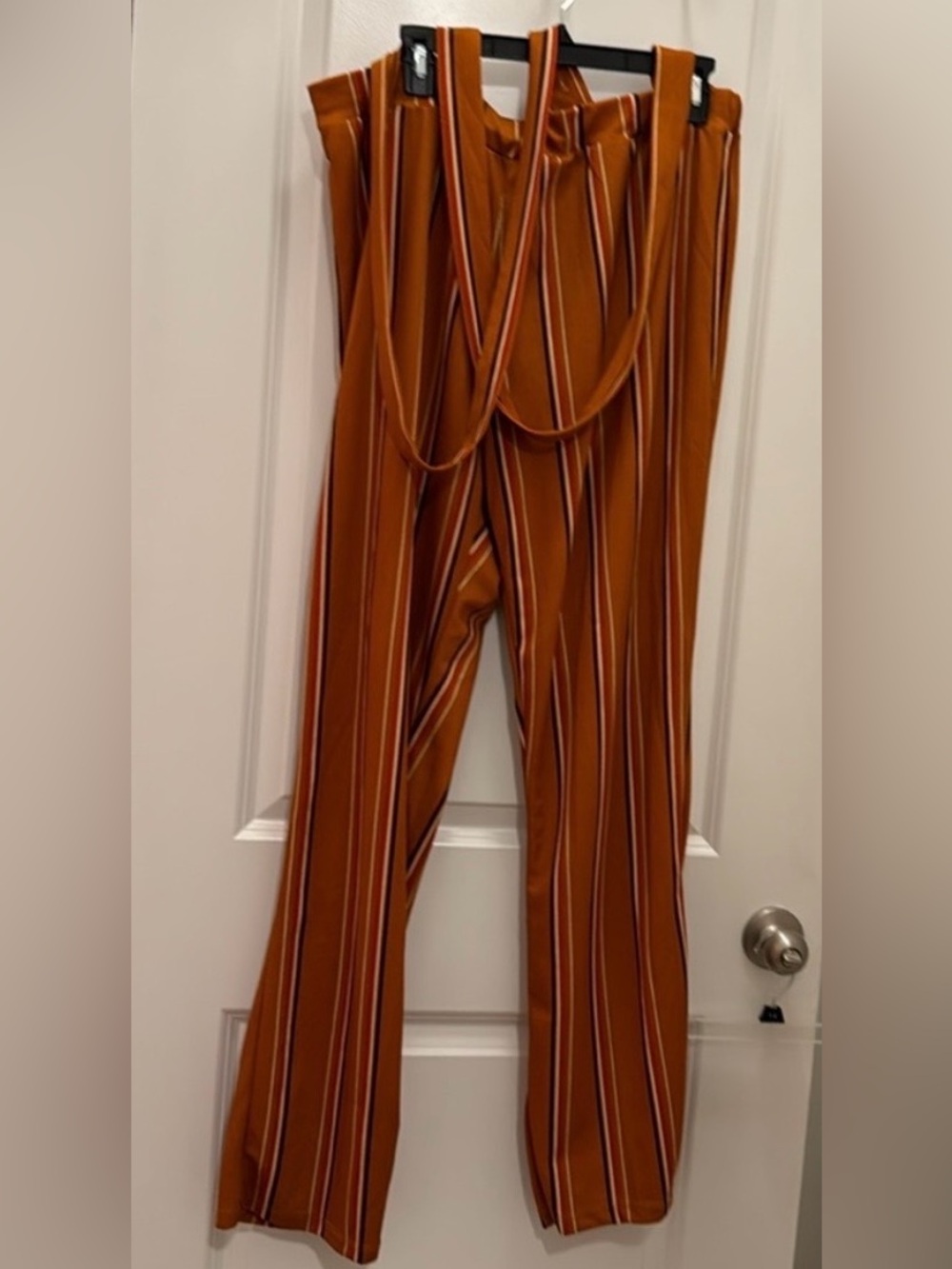Ny Invasion brand striped wide-leg trousers with attached suspenders 3x